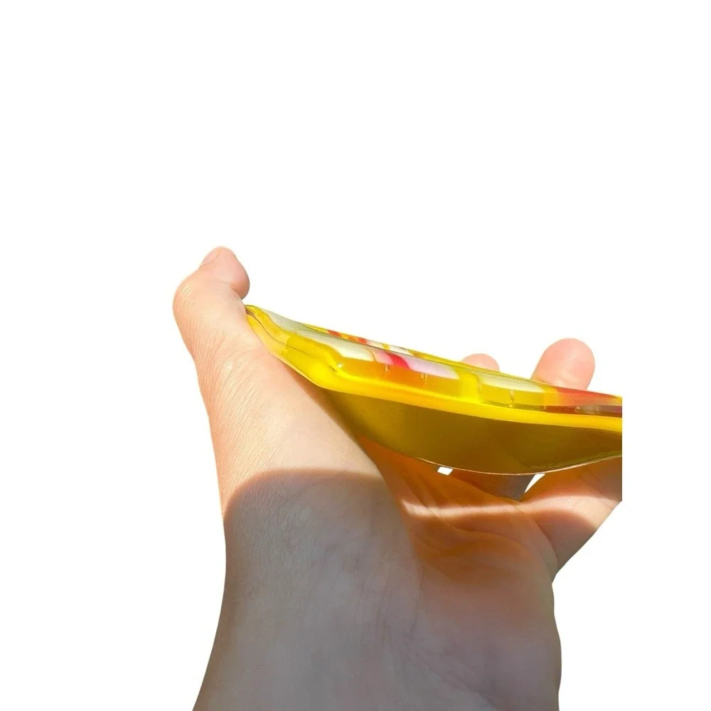 Unique Handmade Fused Art Trinket Dish‎ Tray Applied Glass 4